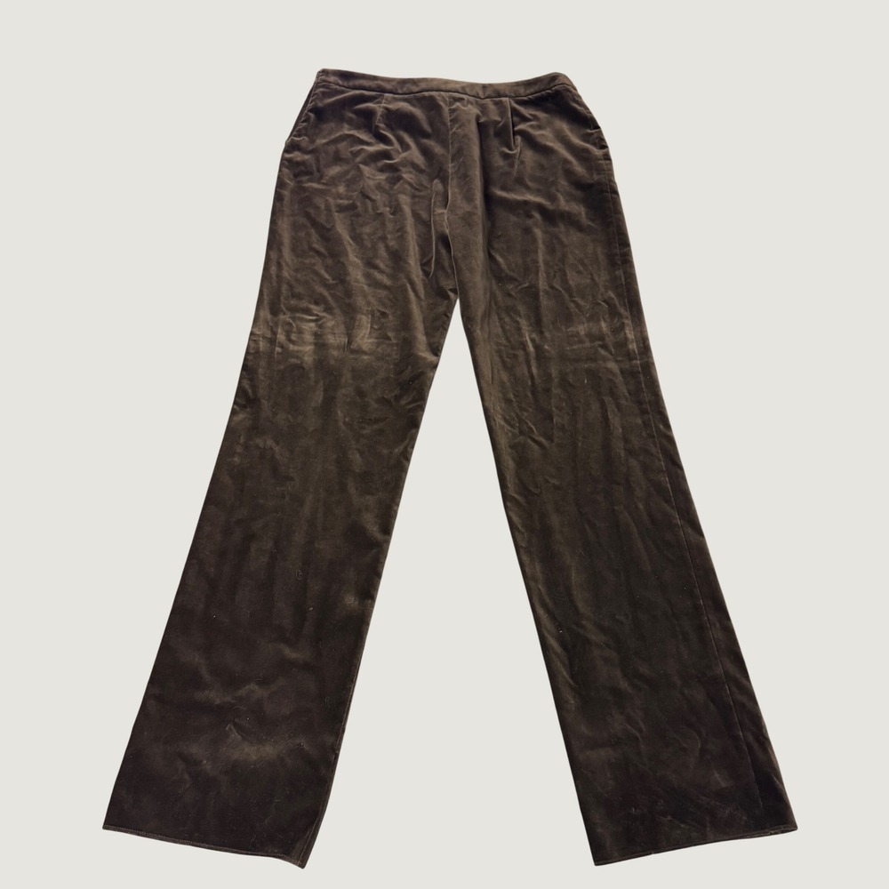 Burberry London Womens Velvet Trousers Dark Brown Straight Leg Size 46 IT